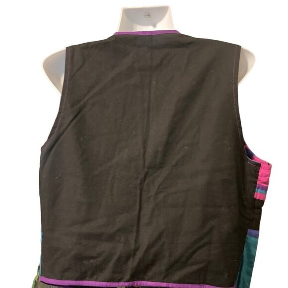 Reversible Vest Tibet Nepal Small Ethnic 100% Cotton Colorful Fabric Pockets VGC - Picture 2 of 6